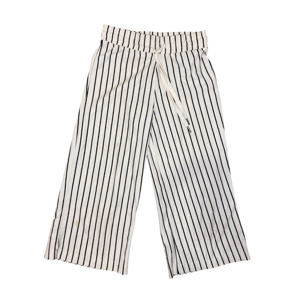 Z Supply Pants Womens XS White Black Pinstripe Wide-Leg Cropped Pull-On - Picture 2 of 5